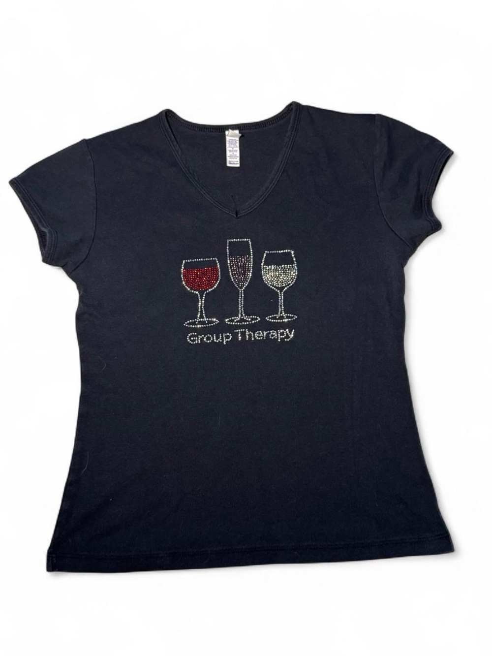 Y2K Tuscan mom Black sparkle wine Group Therapy women’s baby tee shirt medium🪐